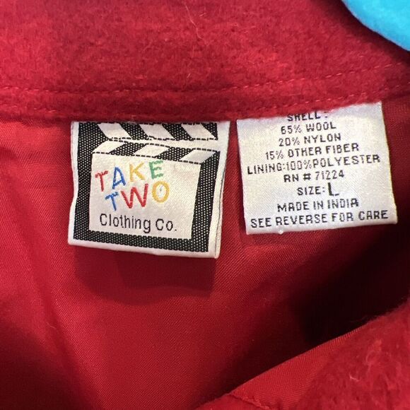Vintage Womens Red Wool Blend Snowman Cardigan Jacket Blanket Stitch Take Two LG - Picture 6 of 7